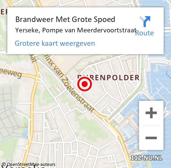 Locatie op kaart van de 112 melding: Brandweer Met Grote Spoed Naar Yerseke, Pompe van Meerdervoortstraat op 12 februari 2022 04:16