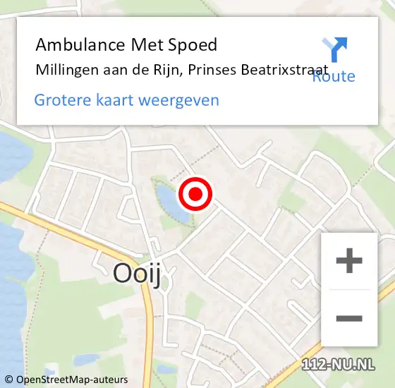 Locatie op kaart van de 112 melding: Ambulance Met Spoed Naar Millingen aan de Rijn, Prinses Beatrixstraat op 12 februari 2022 06:03