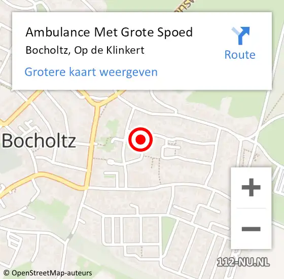 Locatie op kaart van de 112 melding: Ambulance Met Grote Spoed Naar Bocholtz, Op de Klinkert op 8 juli 2014 00:29