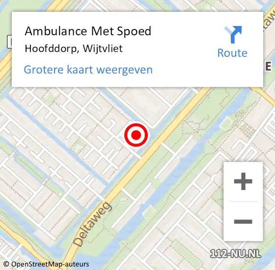 Locatie op kaart van de 112 melding: Ambulance Met Spoed Naar Hoofddorp, Wijtvliet op 12 februari 2022 06:42