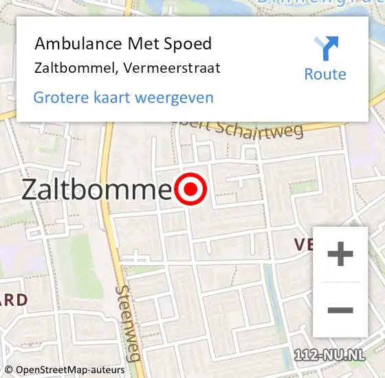 Locatie op kaart van de 112 melding: Ambulance Met Spoed Naar Zaltbommel, Vermeerstraat op 12 februari 2022 06:57
