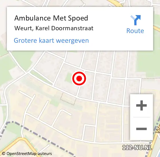 Locatie op kaart van de 112 melding: Ambulance Met Spoed Naar Weurt, Karel Doormanstraat op 12 februari 2022 07:40