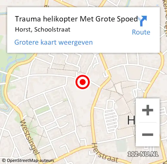 Locatie op kaart van de 112 melding: Trauma helikopter Met Grote Spoed Naar Horst, Schoolstraat op 12 februari 2022 08:13