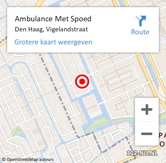 Locatie op kaart van de 112 melding: Ambulance Met Spoed Naar Den Haag, Vigelandstraat op 12 februari 2022 08:15