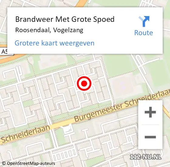 Locatie op kaart van de 112 melding: Brandweer Met Grote Spoed Naar Roosendaal, Vogelzang op 12 februari 2022 08:17