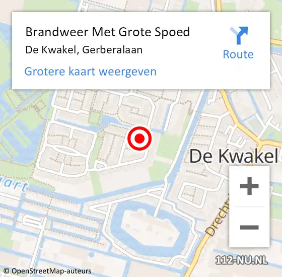 Locatie op kaart van de 112 melding: Brandweer Met Grote Spoed Naar De Kwakel, Gerberalaan op 12 februari 2022 08:53