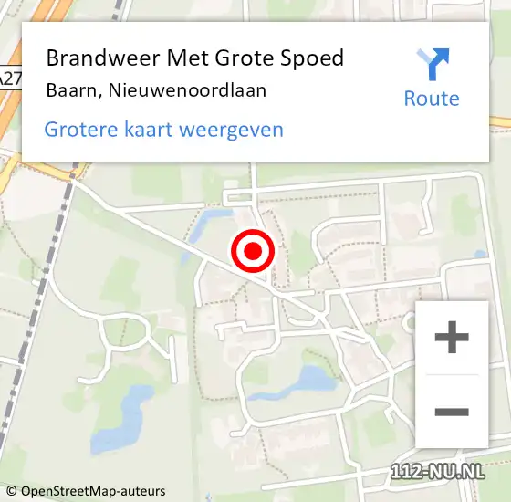 Locatie op kaart van de 112 melding: Brandweer Met Grote Spoed Naar Baarn, Nieuwenoordlaan op 12 februari 2022 08:56