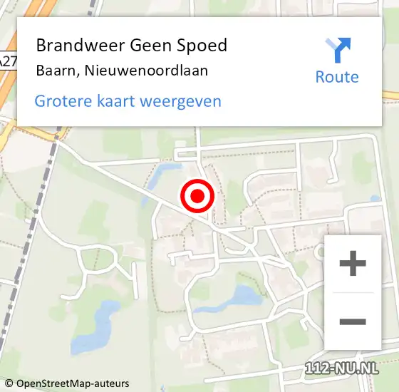 Locatie op kaart van de 112 melding: Brandweer Geen Spoed Naar Baarn, Nieuwenoordlaan op 12 februari 2022 08:57