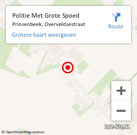 Locatie op kaart van de 112 melding: Politie Met Grote Spoed Naar Prinsenbeek, Overveldsestraat op 12 februari 2022 09:30