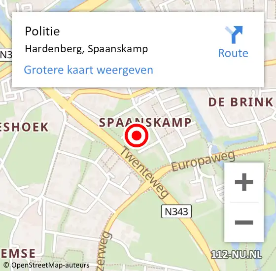 Locatie op kaart van de 112 melding: Politie Hardenberg, Spaanskamp op 12 februari 2022 09:39