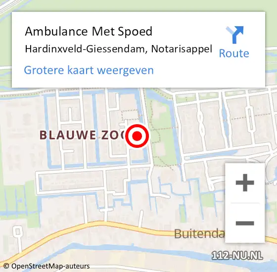 Locatie op kaart van de 112 melding: Ambulance Met Spoed Naar Hardinxveld-Giessendam, Notarisappel op 12 februari 2022 09:47