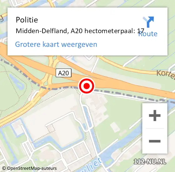 Locatie op kaart van de 112 melding: Politie Midden-Delfland, A20 hectometerpaal: 17 op 12 februari 2022 09:53