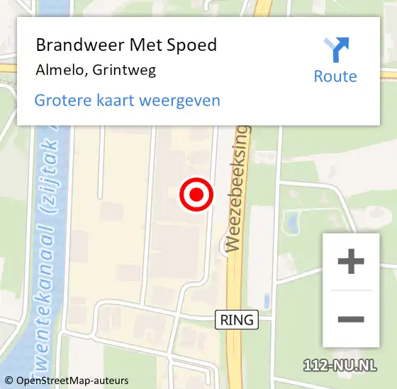 Locatie op kaart van de 112 melding: Brandweer Met Spoed Naar Almelo, Grintweg op 12 februari 2022 09:55