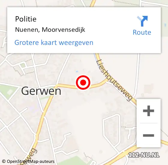 Locatie op kaart van de 112 melding: Politie Nuenen, Moorvensedijk op 12 februari 2022 10:24