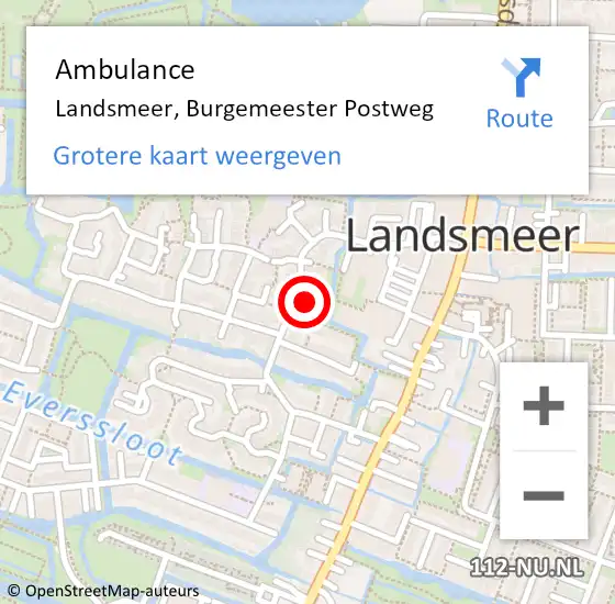 Locatie op kaart van de 112 melding: Ambulance Landsmeer, Burgemeester Postweg op 12 februari 2022 11:09