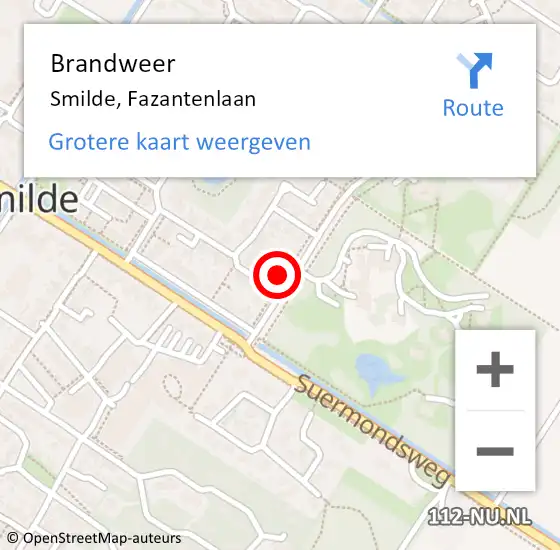 Locatie op kaart van de 112 melding: Brandweer Smilde, Fazantenlaan op 12 februari 2022 11:59