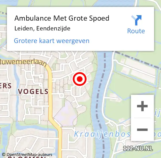 Locatie op kaart van de 112 melding: Ambulance Met Grote Spoed Naar Leiden, Eendenzijde op 12 februari 2022 12:42