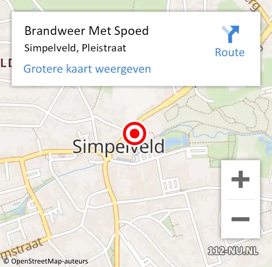 Locatie op kaart van de 112 melding: Brandweer Met Spoed Naar Simpelveld, Pleistraat op 12 februari 2022 12:48