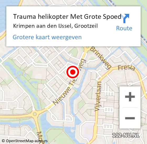 Locatie op kaart van de 112 melding: Trauma helikopter Met Grote Spoed Naar Krimpen aan den IJssel, Grootzeil op 12 februari 2022 12:55