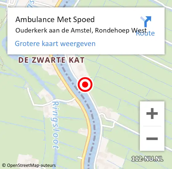 Locatie op kaart van de 112 melding: Ambulance Met Spoed Naar Ouderkerk aan de Amstel, Rondehoep West op 12 februari 2022 13:00