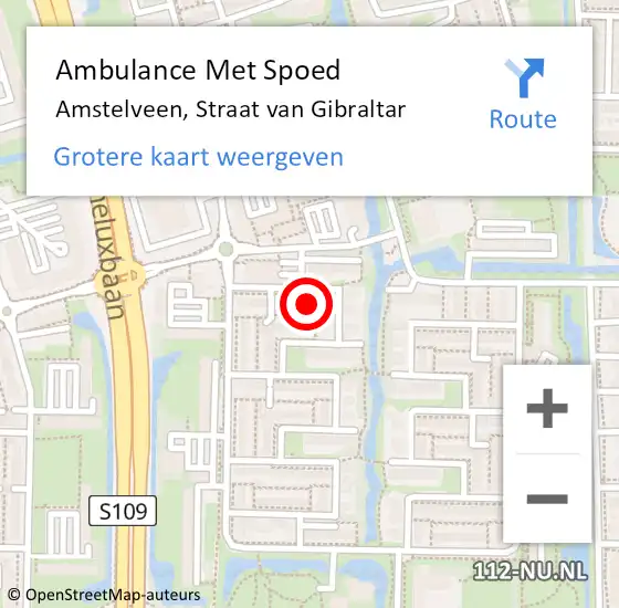 Locatie op kaart van de 112 melding: Ambulance Met Spoed Naar Amstelveen, Straat van Gibraltar op 12 februari 2022 13:59