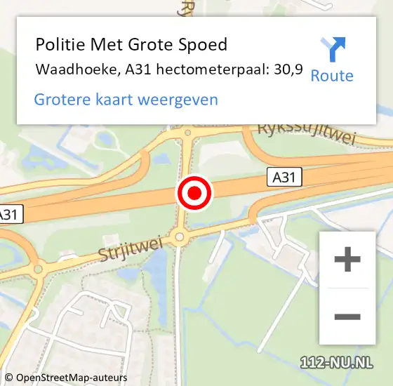 Locatie op kaart van de 112 melding: Politie Met Grote Spoed Naar Waadhoeke, A31 hectometerpaal: 30,9 op 12 februari 2022 14:04