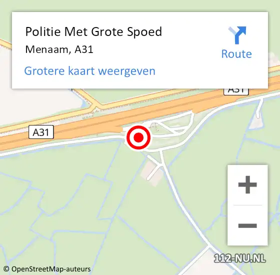 Locatie op kaart van de 112 melding: Politie Met Grote Spoed Naar Menaam, A31 op 12 februari 2022 14:04