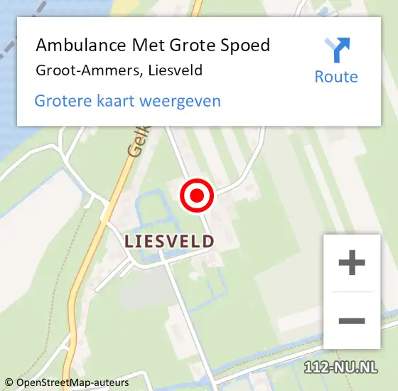 Locatie op kaart van de 112 melding: Ambulance Met Grote Spoed Naar Groot-Ammers, Liesveld op 12 februari 2022 14:10