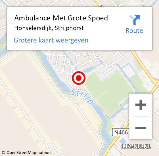 Locatie op kaart van de 112 melding: Ambulance Met Grote Spoed Naar Honselersdijk, Strijphorst op 12 februari 2022 14:10