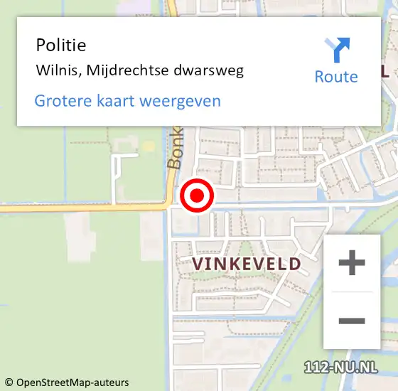 Locatie op kaart van de 112 melding: Politie Wilnis, Mijdrechtse dwarsweg op 12 februari 2022 14:17