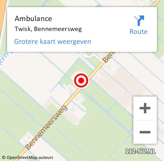 Locatie op kaart van de 112 melding: Ambulance Twisk, Bennemeersweg op 12 februari 2022 14:23