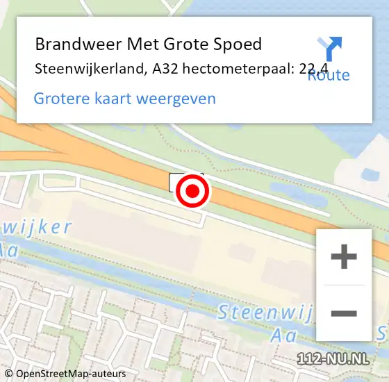 Locatie op kaart van de 112 melding: Brandweer Met Grote Spoed Naar Steenwijkerland, A32 hectometerpaal: 22,4 op 12 februari 2022 14:24