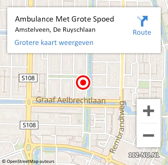 Locatie op kaart van de 112 melding: Ambulance Met Grote Spoed Naar Amstelveen, De Ruyschlaan op 12 februari 2022 14:55