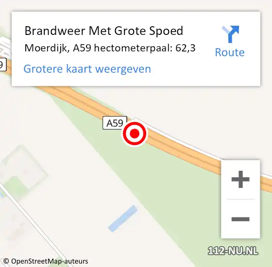 Locatie op kaart van de 112 melding: Brandweer Met Grote Spoed Naar Moerdijk, A59 hectometerpaal: 62,3 op 12 februari 2022 15:37