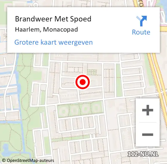 Locatie op kaart van de 112 melding: Brandweer Met Spoed Naar Haarlem, Monacopad op 12 februari 2022 16:02