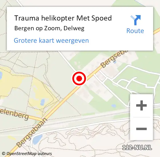 Locatie op kaart van de 112 melding: Trauma helikopter Met Spoed Naar Bergen op Zoom, Delweg op 12 februari 2022 16:08