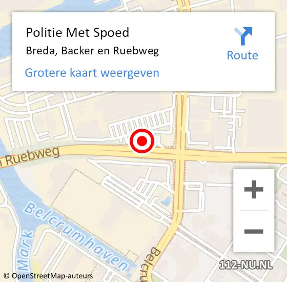 Locatie op kaart van de 112 melding: Politie Met Spoed Naar Breda, Backer en Ruebweg op 12 februari 2022 16:14