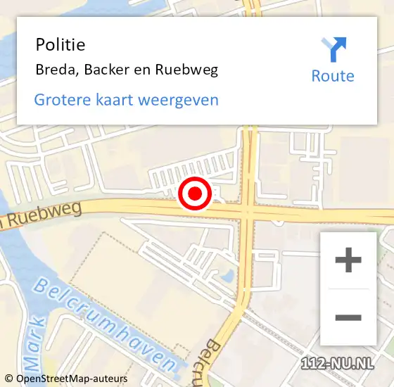 Locatie op kaart van de 112 melding: Politie Breda, Backer en Ruebweg op 12 februari 2022 16:14
