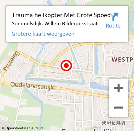 Locatie op kaart van de 112 melding: Trauma helikopter Met Grote Spoed Naar Sommelsdijk, Willem Bilderdijkstraat op 12 februari 2022 16:14