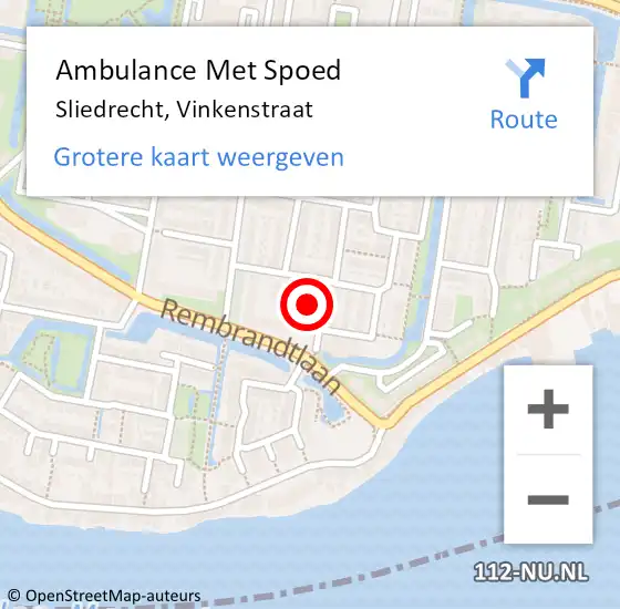 Locatie op kaart van de 112 melding: Ambulance Met Spoed Naar Sliedrecht, Vinkenstraat op 12 februari 2022 16:30