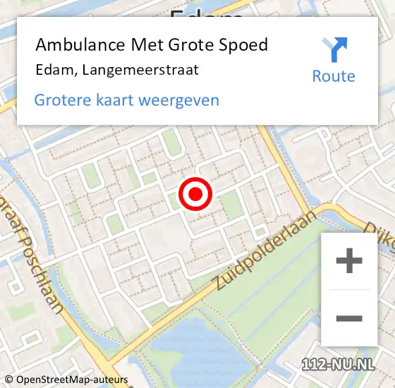 Locatie op kaart van de 112 melding: Ambulance Met Grote Spoed Naar Edam, Langemeerstraat op 12 februari 2022 16:32