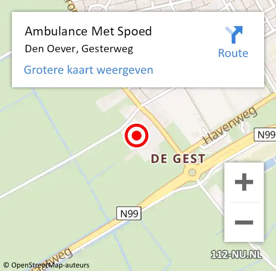 Locatie op kaart van de 112 melding: Ambulance Met Spoed Naar Den Oever, Gesterweg op 12 februari 2022 16:57