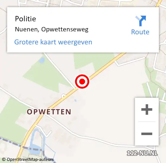 Locatie op kaart van de 112 melding: Politie Nuenen, Opwettenseweg op 12 februari 2022 17:32