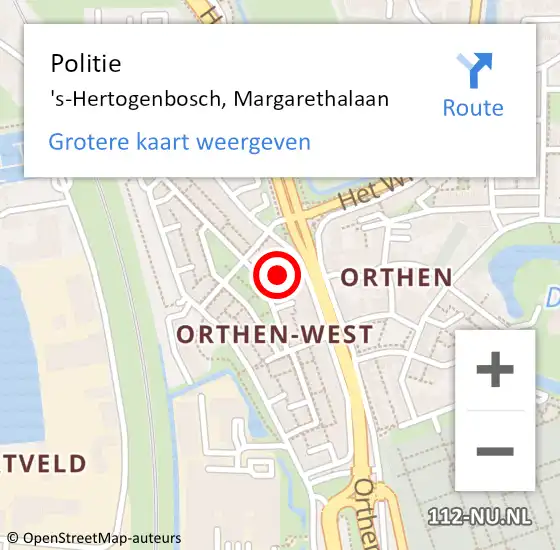 Locatie op kaart van de 112 melding: Politie 's-Hertogenbosch, Margarethalaan op 12 februari 2022 17:43