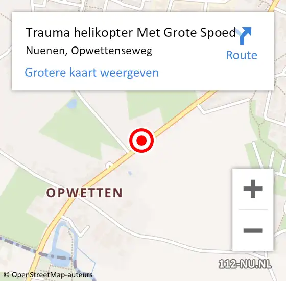 Locatie op kaart van de 112 melding: Trauma helikopter Met Grote Spoed Naar Nuenen, Opwettenseweg op 12 februari 2022 17:52