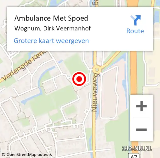 Locatie op kaart van de 112 melding: Ambulance Met Spoed Naar Wognum, Dirk Veermanhof op 12 februari 2022 17:55