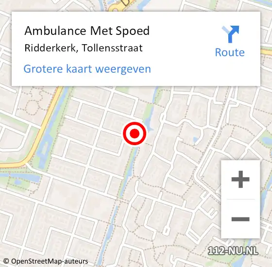 Locatie op kaart van de 112 melding: Ambulance Met Spoed Naar Ridderkerk, Tollensstraat op 12 februari 2022 18:14