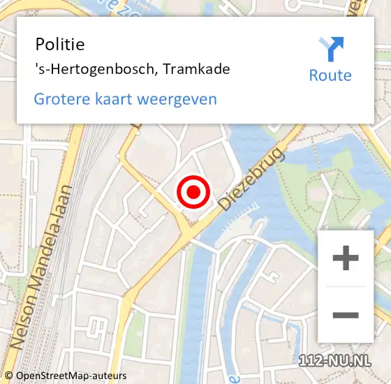 Locatie op kaart van de 112 melding: Politie 's-Hertogenbosch, Tramkade op 12 februari 2022 18:28