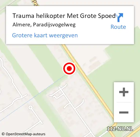 Locatie op kaart van de 112 melding: Trauma helikopter Met Grote Spoed Naar Almere, Paradijsvogelweg op 12 februari 2022 18:38