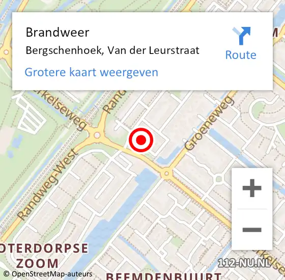 Locatie op kaart van de 112 melding: Brandweer Bergschenhoek, Van der Leurstraat op 12 februari 2022 18:51